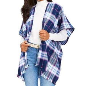 LOFT Plaid Blanket Wrap Kimono M/L‎